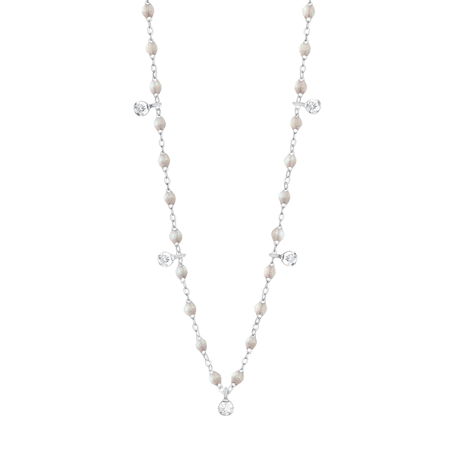 Gigi Clozeau - Collier opale Gigi Suprême, or blanc, 5 diamants, 45 cm