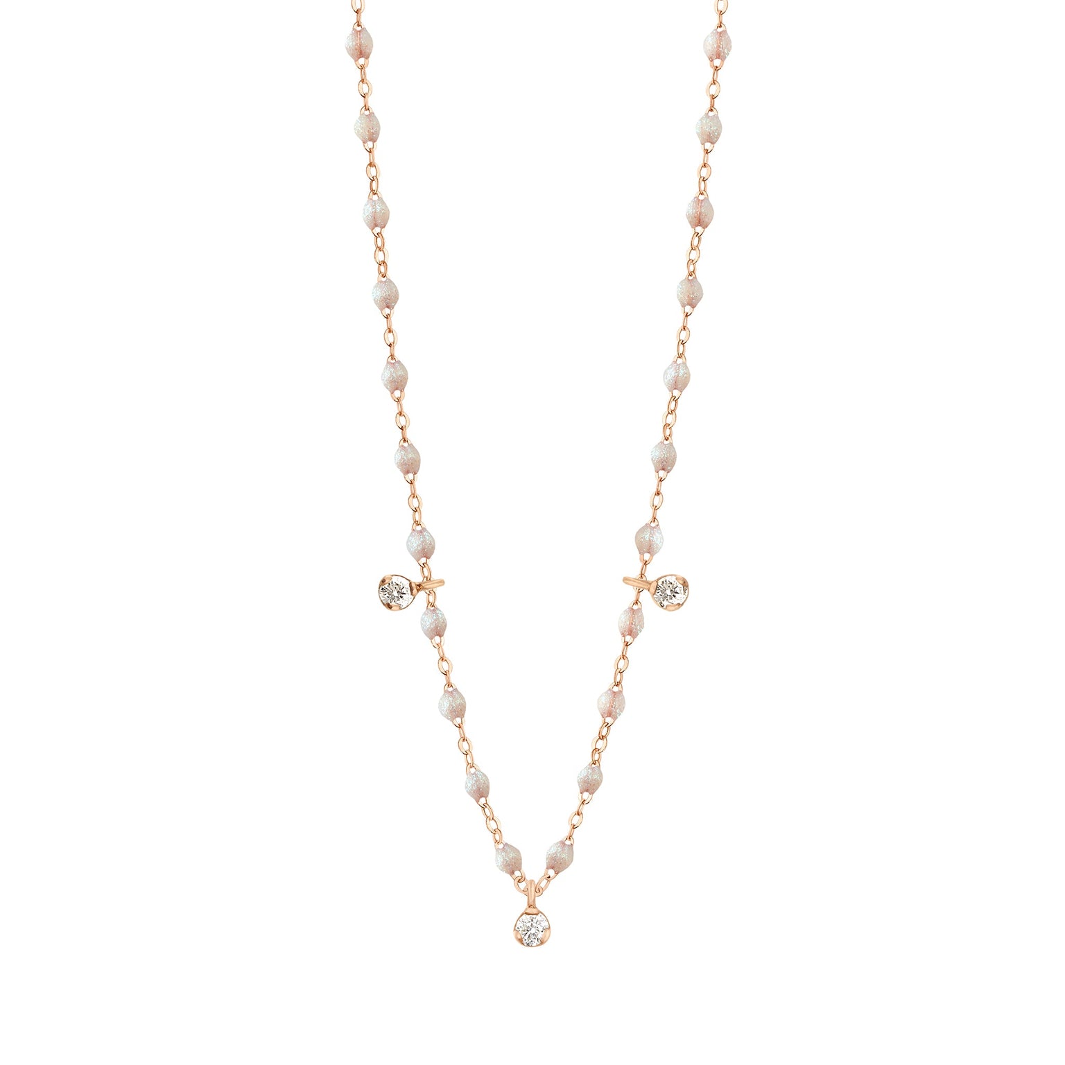 Gigi Clozeau - Collier opale Gigi Suprême, or rose, 3 diamants, 45 cm
