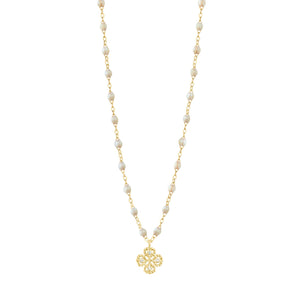Gigi Clozeau - Collier opale Lucky Trèfle, diamants, or jaune, 42 cm