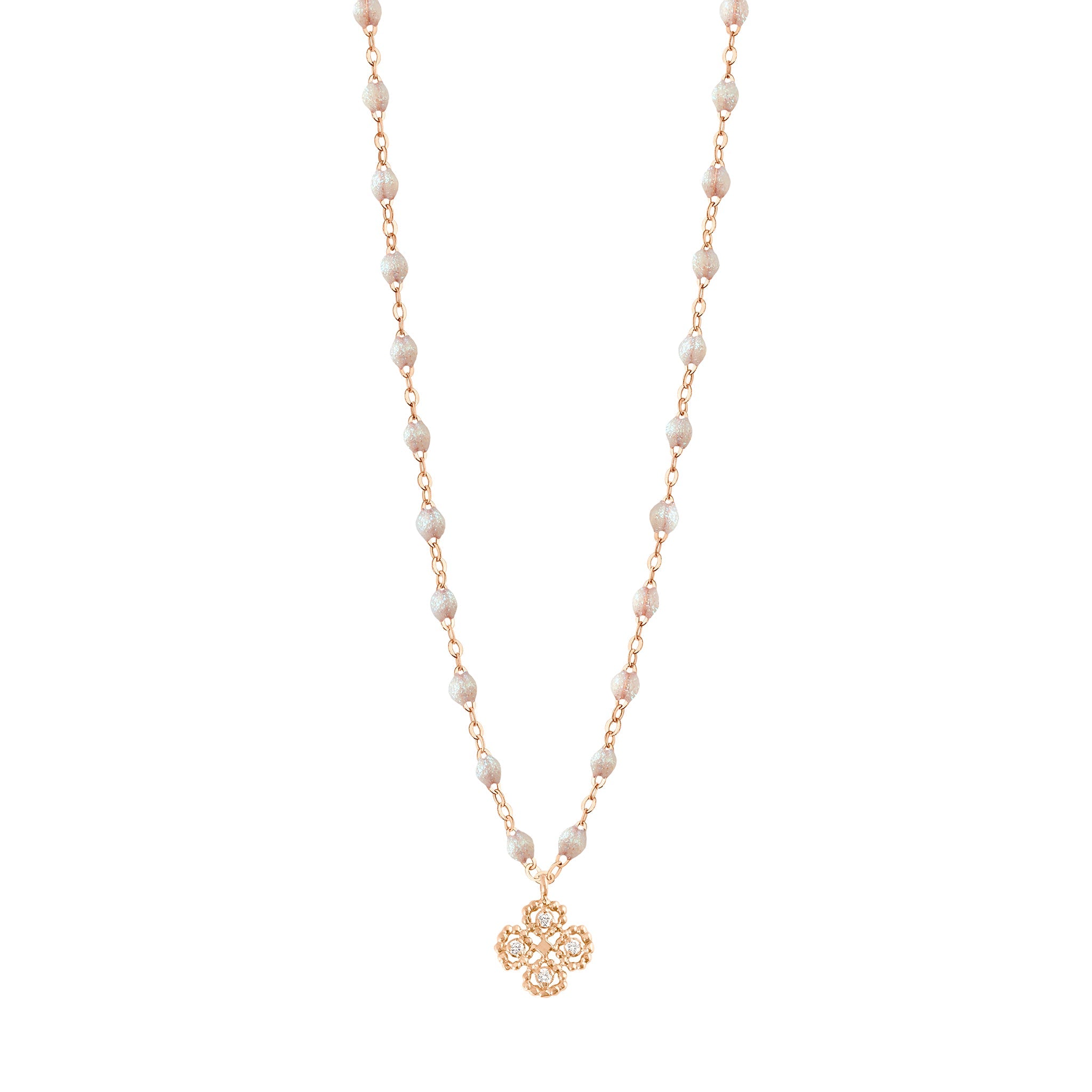 Gigi Clozeau - Collier opale Lucky Trèfle, diamants, or rose, 42 cm