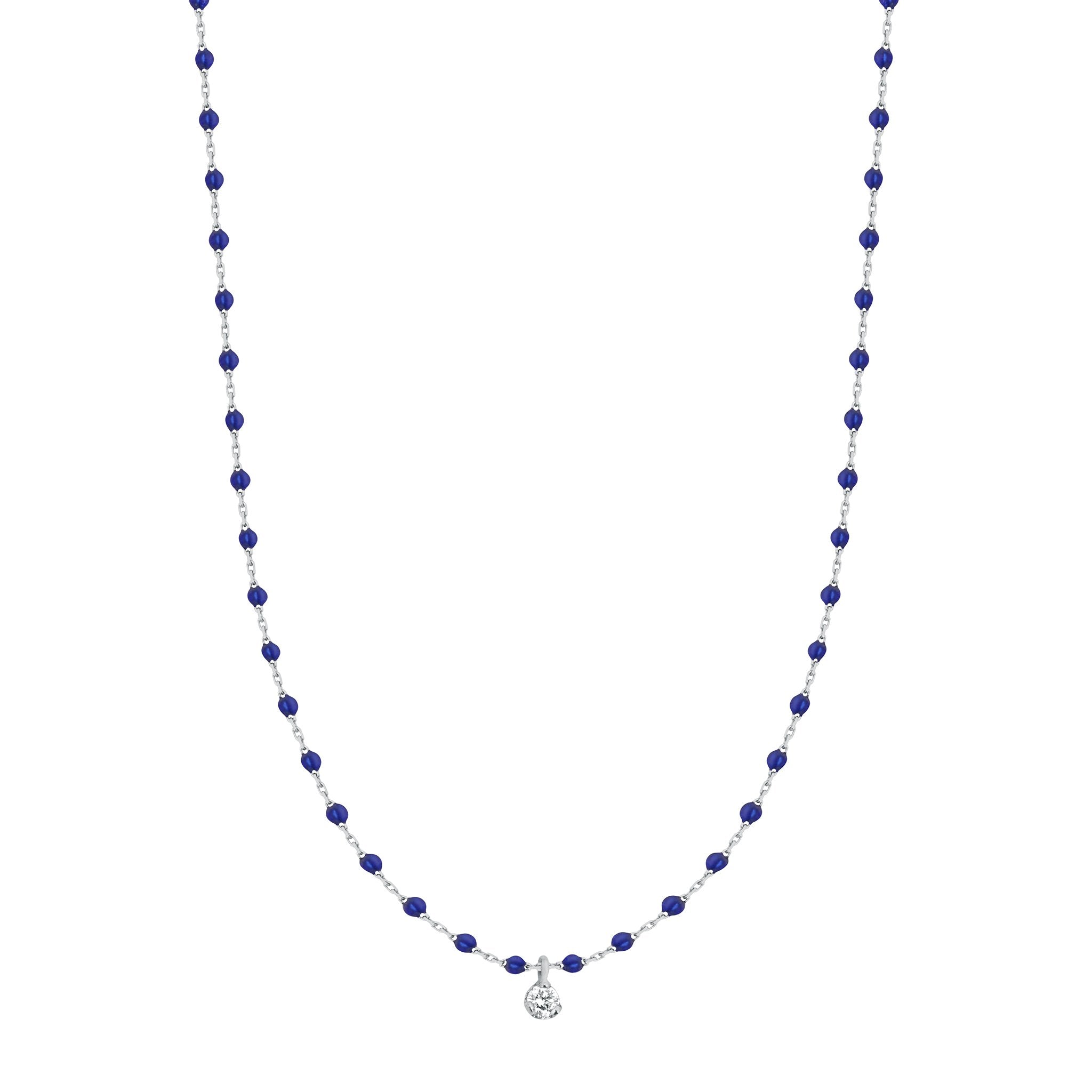 Gigi Clozeau - Collier prusse Mini Gigi, or blanc, 1 diamant, 40 cm