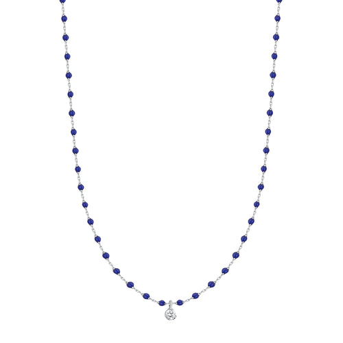 Gigi Clozeau - Collier prusse Mini Gigi, or blanc, 1 diamant, 40 cm