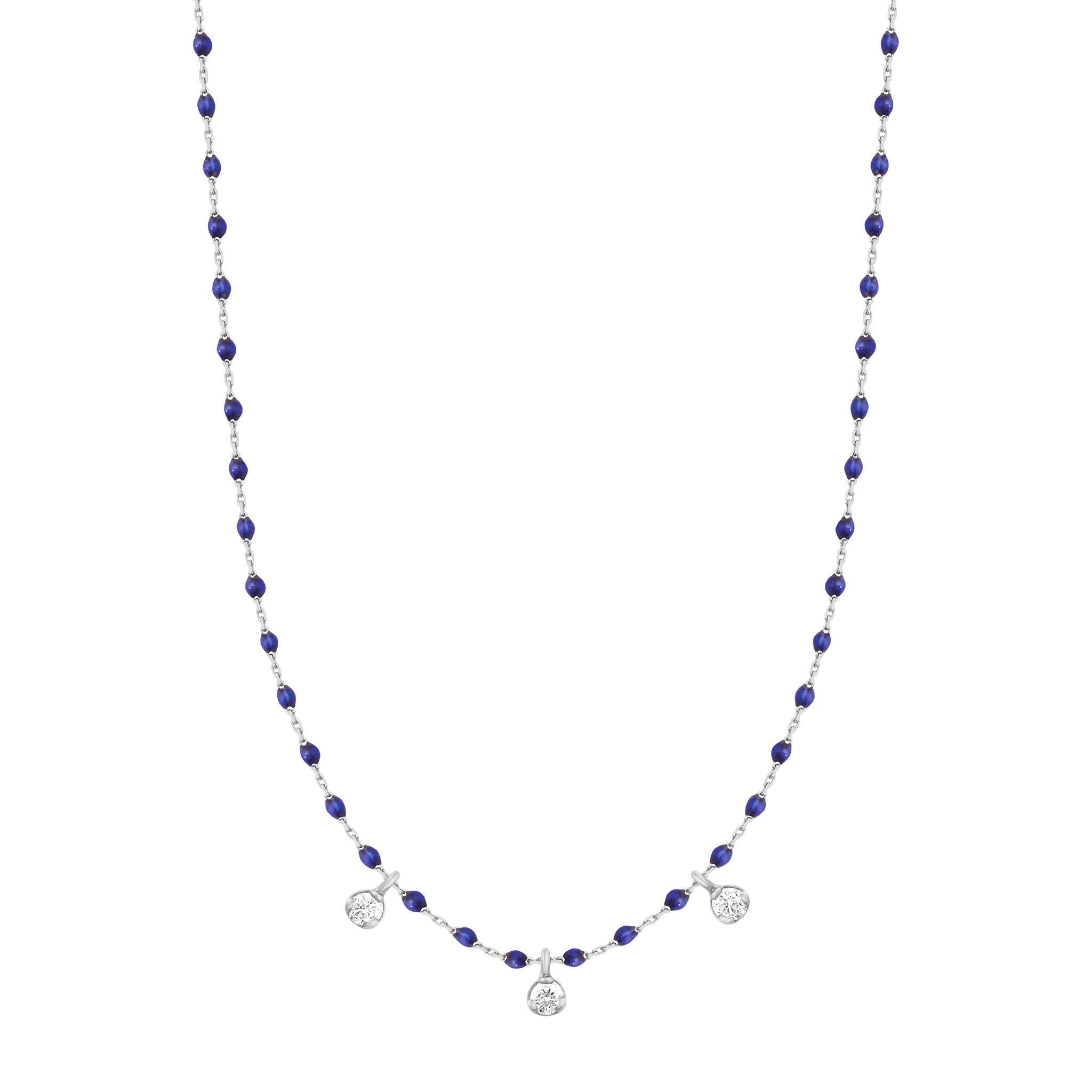 Gigi Clozeau - Collier prusse Mini Gigi, or blanc, 3 diamants, 42 cm