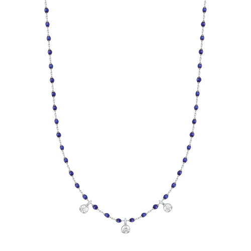 Gigi Clozeau - Collier prusse Mini Gigi, or blanc, 3 diamants, 42 cm