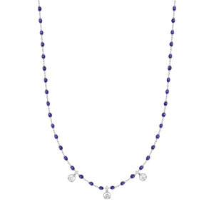 Gigi Clozeau - Collier prusse Mini Gigi, or blanc, 3 diamants, 42 cm