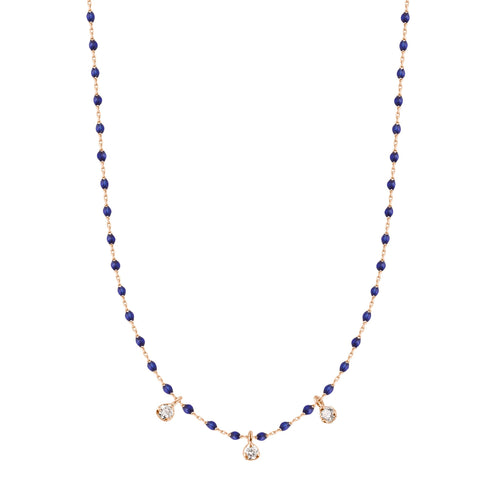 Gigi Clozeau - Collier prusse Mini Gigi, or rose, 3 diamants, 42 cm