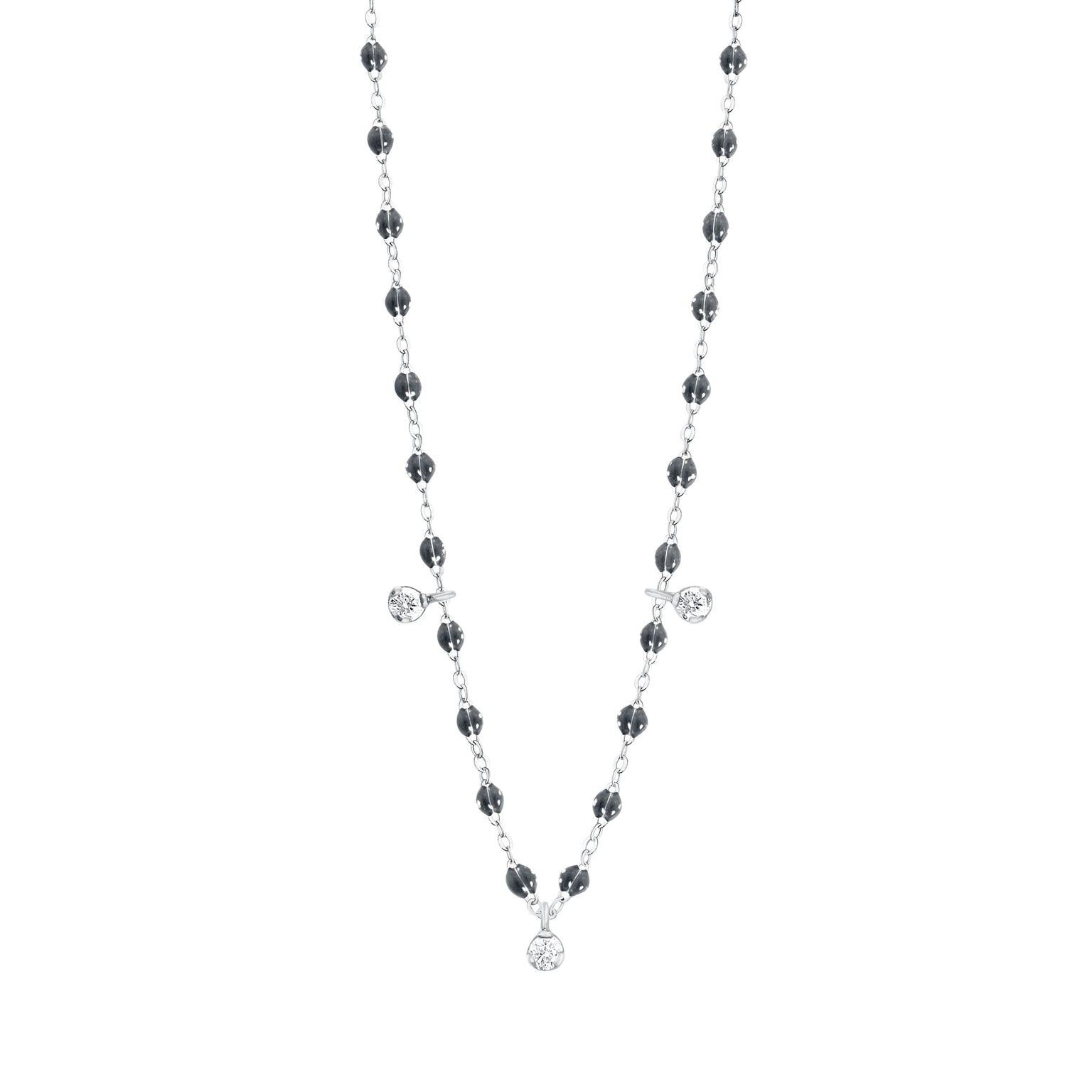 Gigi Clozeau - Collier quartz Gigi Suprême, or blanc, 3 diamants, 45 cm