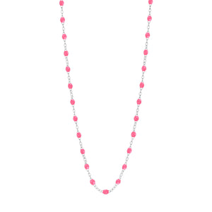 Gigi Clozeau - Collier rose fluo Classique Gigi, or blanc, 45 cm