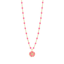 Gigi Clozeau - Collier rose fluo Fleur, diamant, or jaune, 42 cm