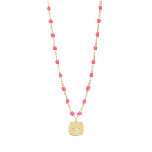 Gigi Clozeau - Collier rose fluo Miss Gigi diamant, or jaune, 42 cm