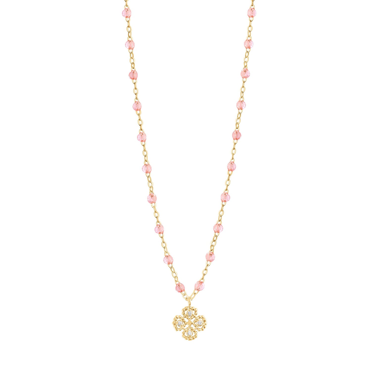 Gigi Clozeau - Collier rosée Lucky Trèfle, diamants, or jaune, 42 cm