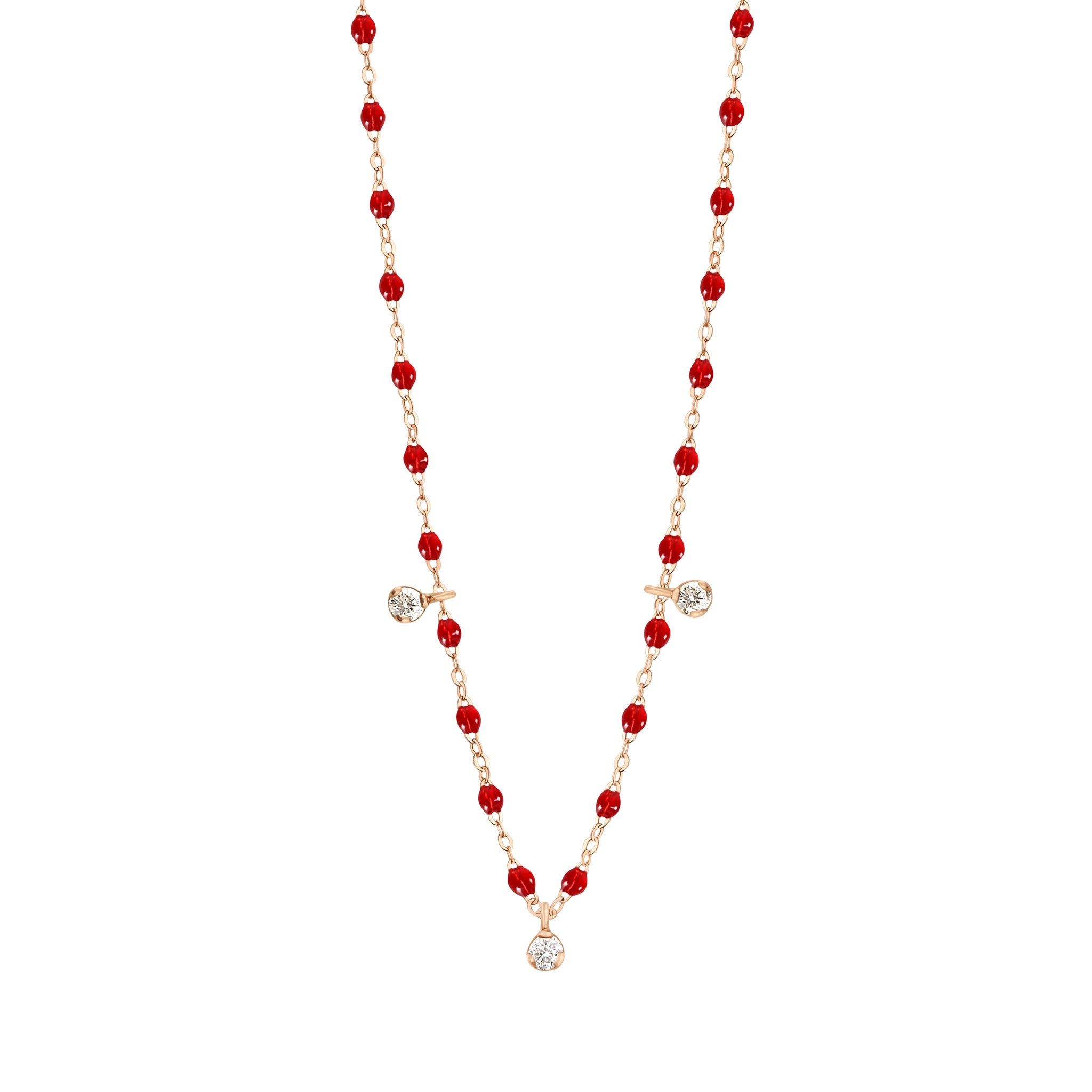 Gigi Clozeau - Collier rubis Gigi Suprême, or rose, 3 diamants, 45 cm