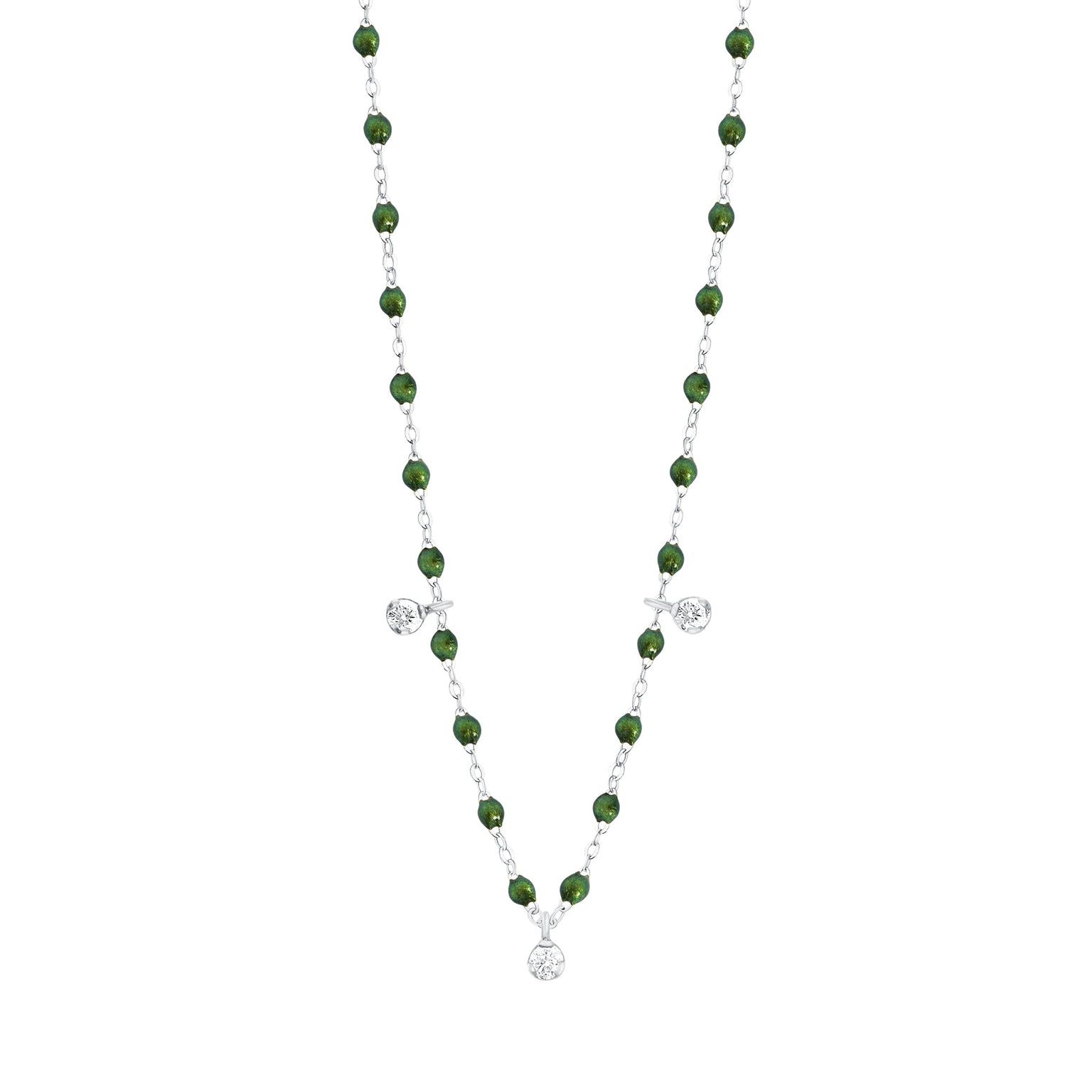 Gigi Clozeau - Collier scarabée Gigi Suprême, or blanc, 3 diamants, 45 cm