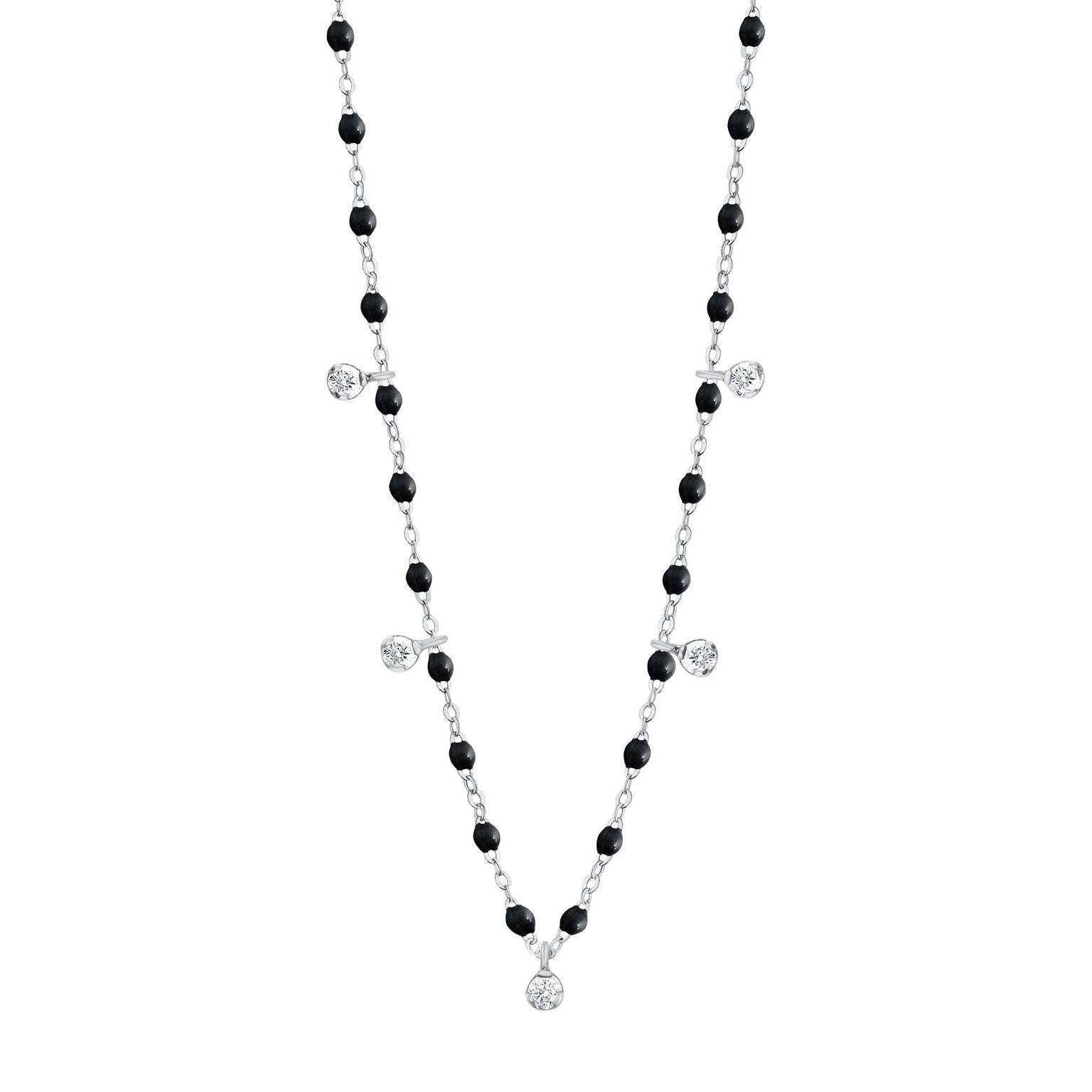 Gigi Clozeau - Collier scarabée Gigi Suprême, or blanc, 5 diamants, 45 cm
