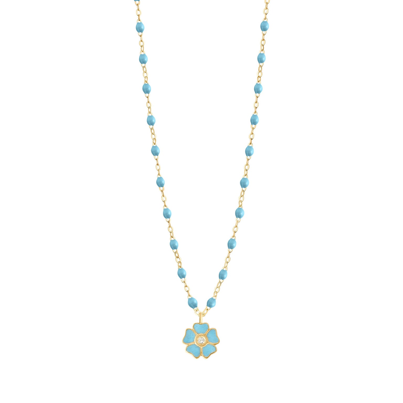 Gigi Clozeau - Collier turquoise Fleur, diamant, or jaune, 42 cm