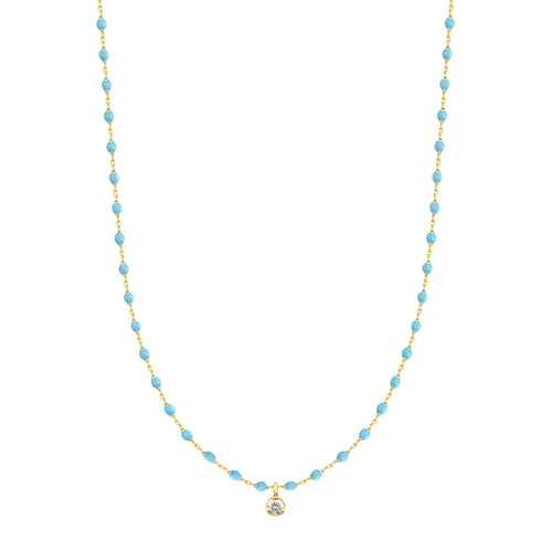 Gigi Clozeau - Collier turquoise Mini Gigi, or jaune, 1 diamant, 40 cm