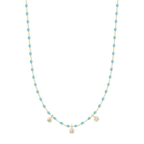 Gigi Clozeau - Collier turquoise Mini Gigi, or jaune, 3 diamants, 42 cm