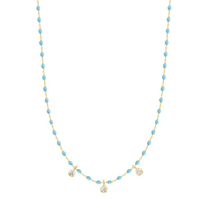 Gigi Clozeau - Collier turquoise Mini Gigi, or jaune, 3 diamants, 42 cm