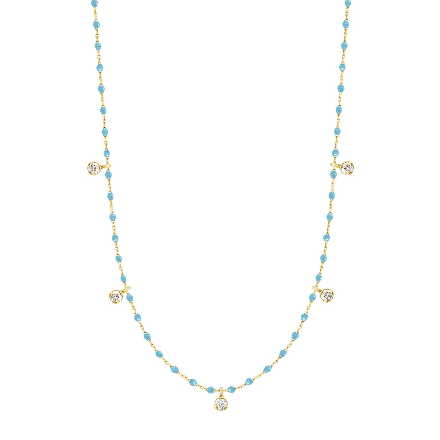 Gigi Clozeau - Collier turquoise Mini Gigi, or jaune, 5 diamants, 55 cm