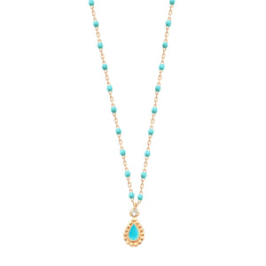 Gigi Clozeau - Collier turquoise vert Lucky Cashmere, diamant, or jaune, 42 cm