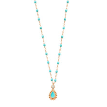 Gigi Clozeau - Collier turquoise vert Lucky Cashmere, diamant, or rose, 42 cm