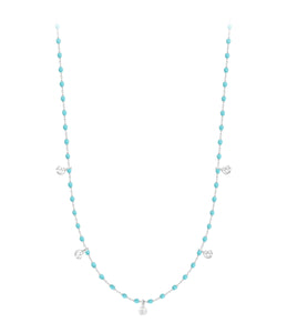 Gigi Clozeau - Collier turquoise vert Mini Gigi, or blanc, 5 diamants, 55 cm