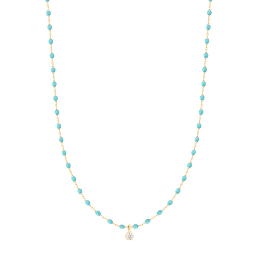 Gigi Clozeau - Collier turquoise vert Mini Gigi, or jaune, 1 diamant, 40 cm