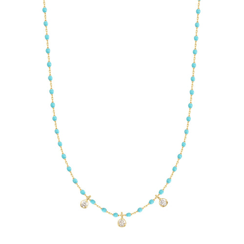 Gigi Clozeau - Collier turquoise vert Mini Gigi, or jaune, 3 diamants, 42 cm