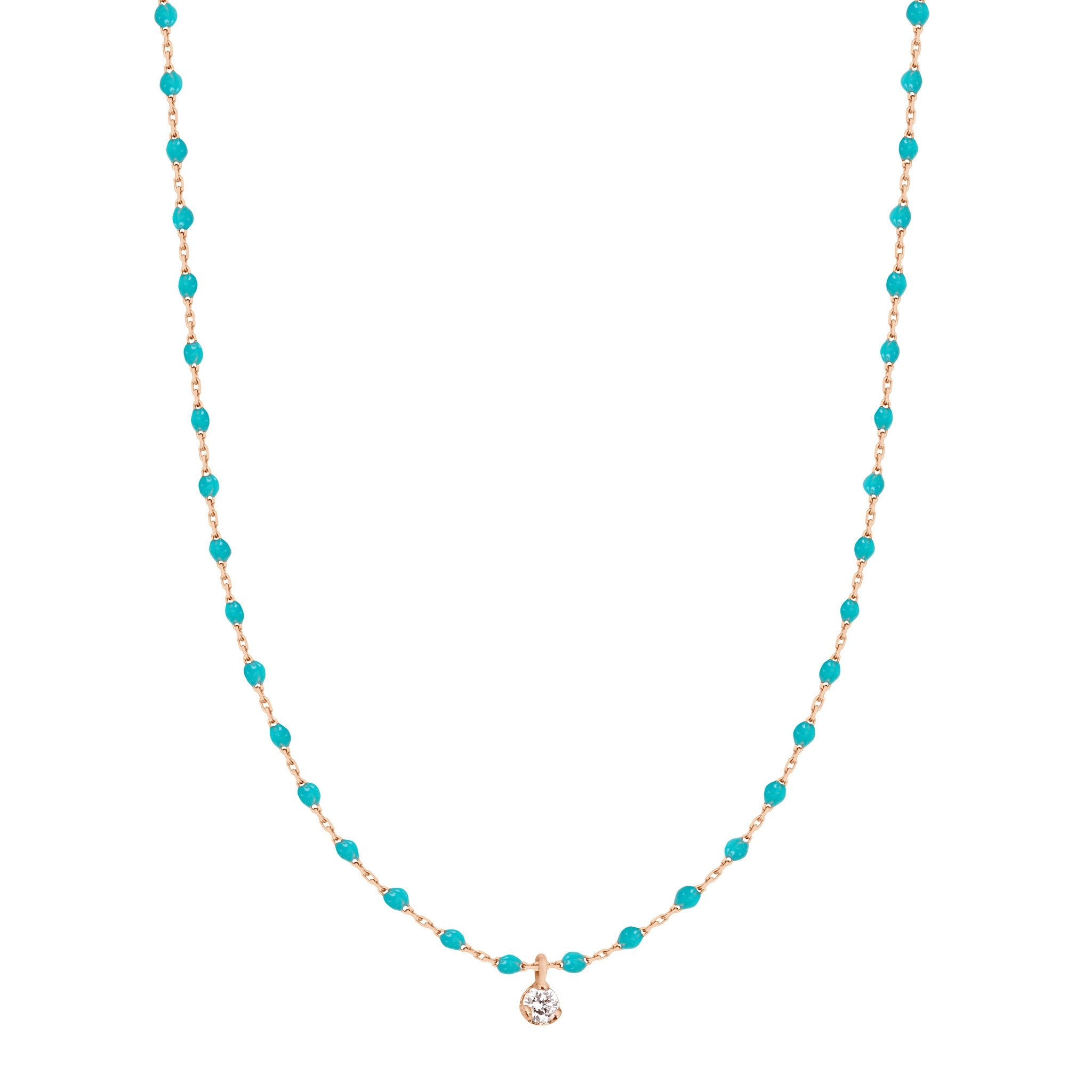 Gigi Clozeau - Collier turquoise vert Mini Gigi, or rose, 1 diamant, 40 cm