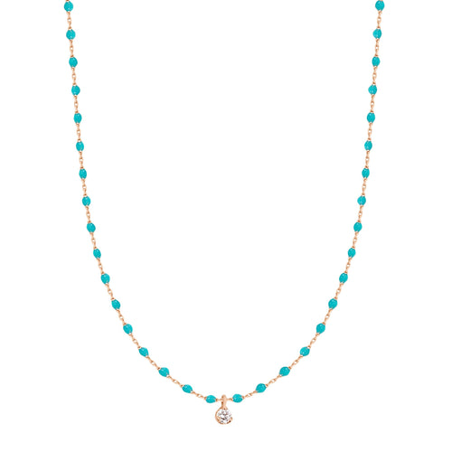 Gigi Clozeau - Collier turquoise vert Mini Gigi, or rose, 1 diamant, 40 cm