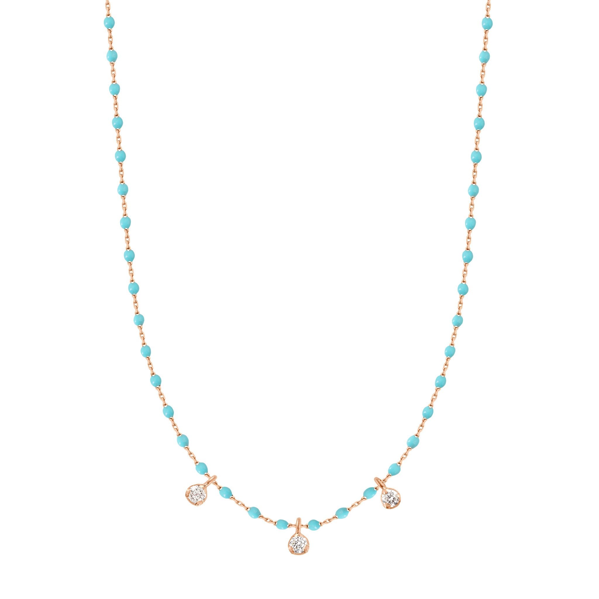 Gigi Clozeau - Collier turquoise vert Mini Gigi, or rose, 3 diamants, 42 cm
