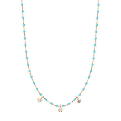 Gigi Clozeau - Collier turquoise vert Mini Gigi, or rose, 3 diamants, 42 cm