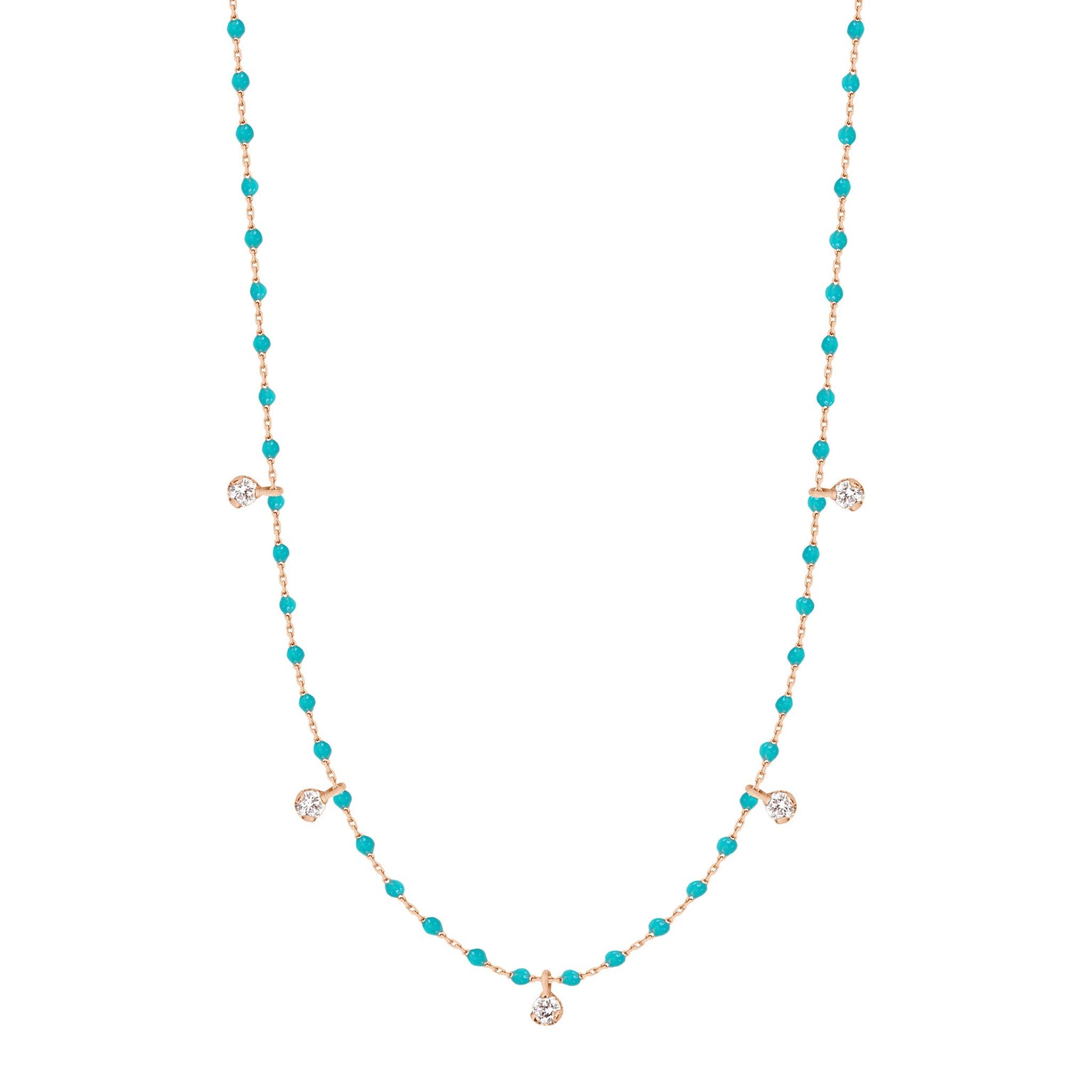 Gigi Clozeau - Collier turquoise vert Mini Gigi, or rose, 5 diamants, 55 cm
