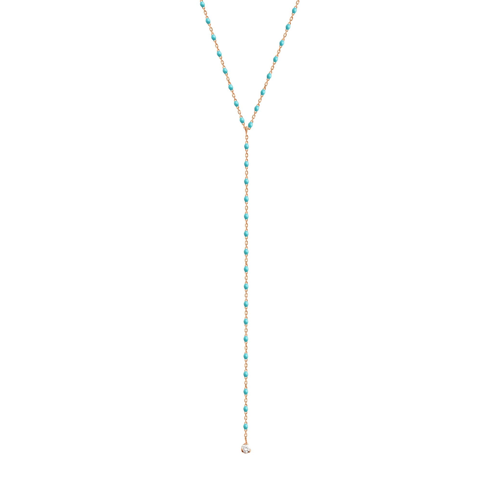 Gigi Clozeau - Collier turquoise vert Mini Gigi party Y, or rose, 1 diamant, 50 cm