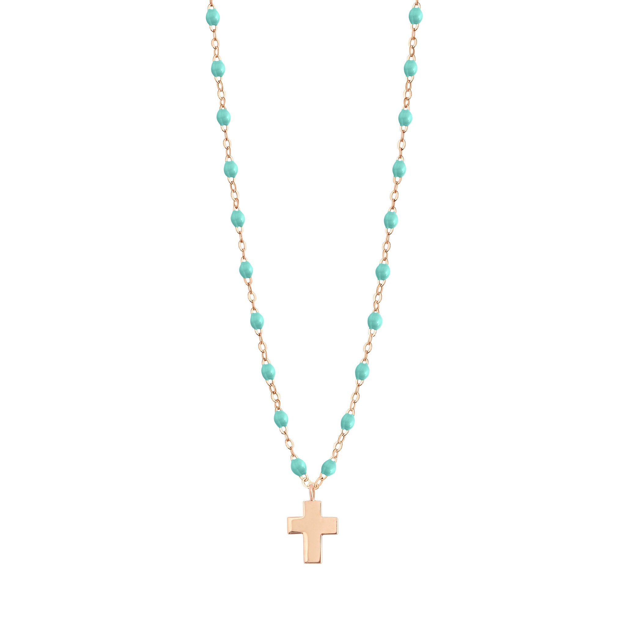 Gigi Clozeau - Collier vert d'eau Croix Classique Gigi, or rose, 42 cm