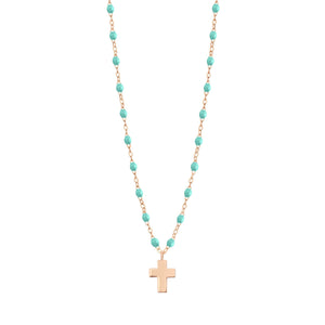 Gigi Clozeau - Collier vert d'eau Croix Classique Gigi, or rose, 42 cm