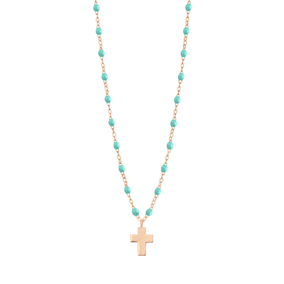 Gigi Clozeau - Collier vert d'eau Croix Classique Gigi, or rose, 42 cm