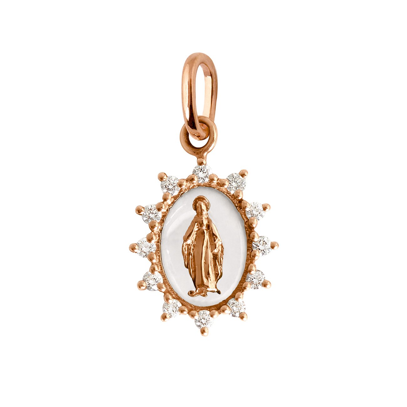 Gigi Clozeau - Pendentif blanc Madone Suprême, or rose, diamants