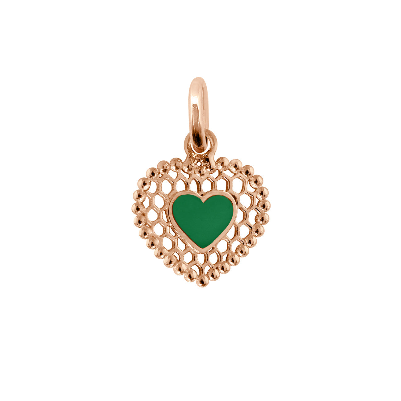 Gigi Clozeau - Pendentif Cœur Dentelle résine émeraude, or rose