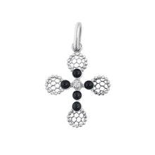 Gigi Clozeau - Pendentif Croix Dentelle Perlée résine noire, or blanc, diamant
