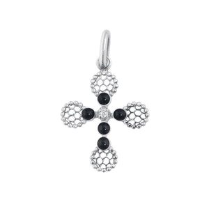 Gigi Clozeau - Pendentif Croix Dentelle Perlée résine noire, or blanc, diamant