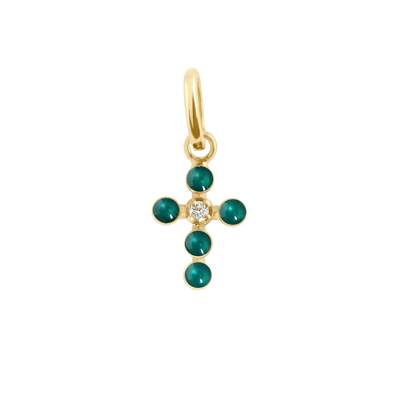 Gigi Clozeau - Pendentif émeraude Croix Perlée, or jaune, 1 diamant