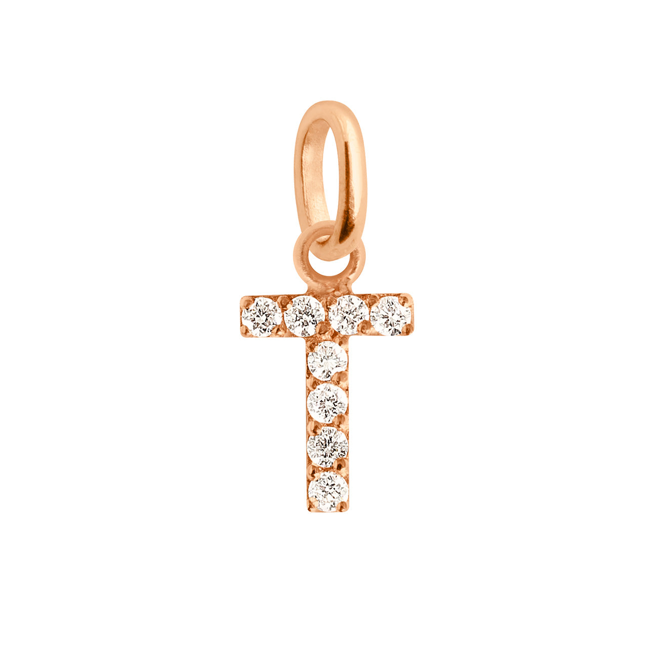 Gigi Clozeau - Pendentif Lucky Letter T, or rose, diamants