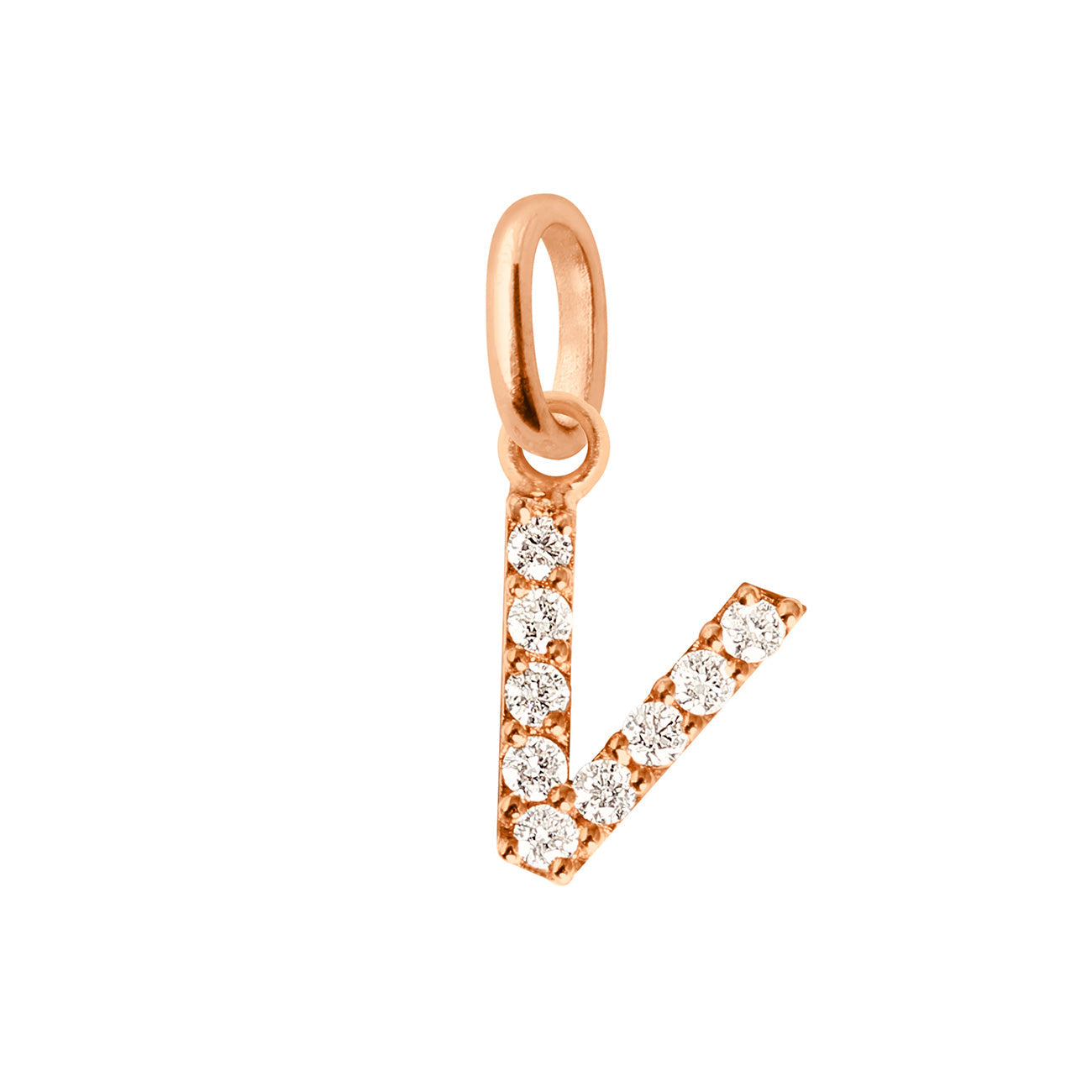 Gigi Clozeau - Pendentif Lucky Letter V, or rose, diamants