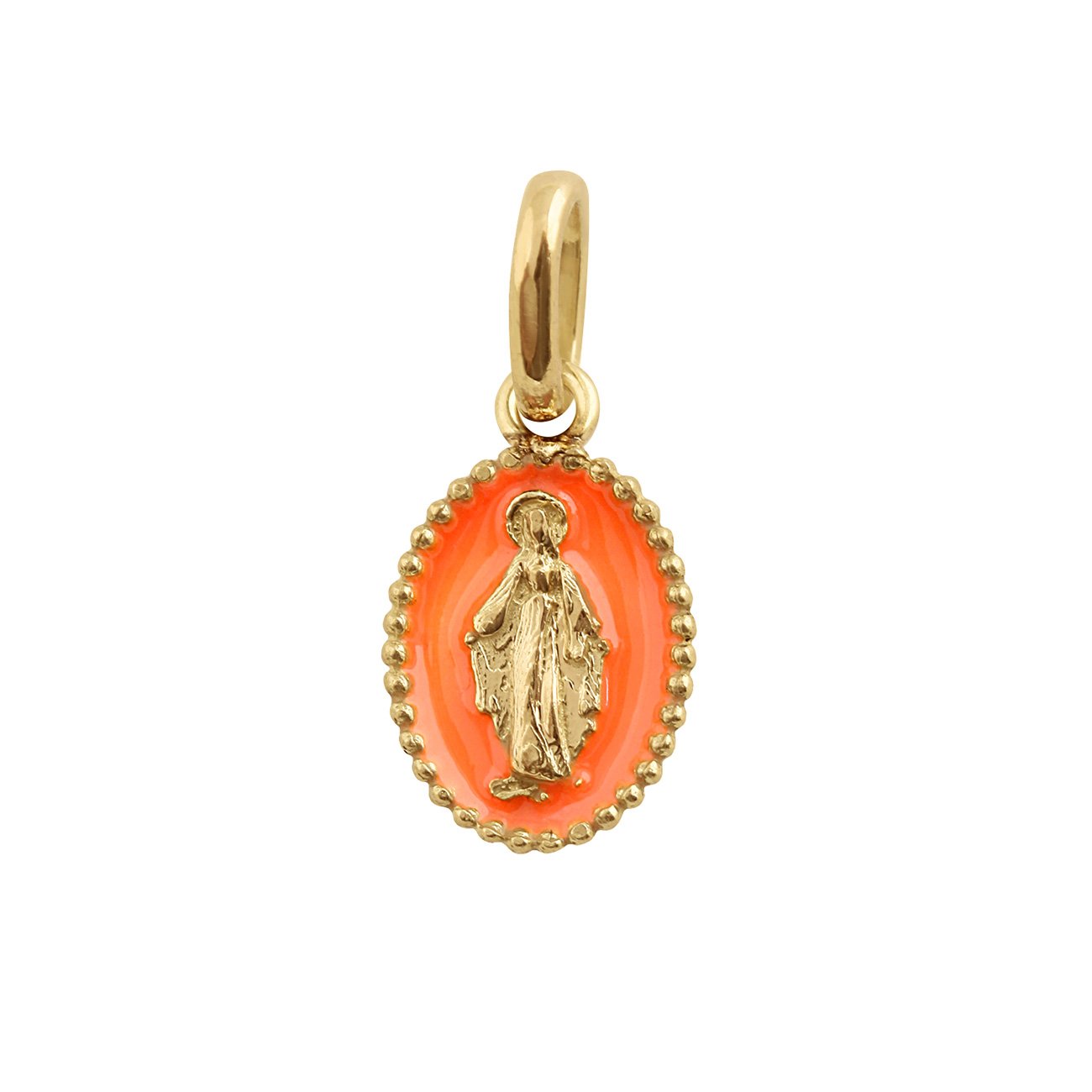Gigi Clozeau - Pendentif Madone résine orange fluo, or jaune
