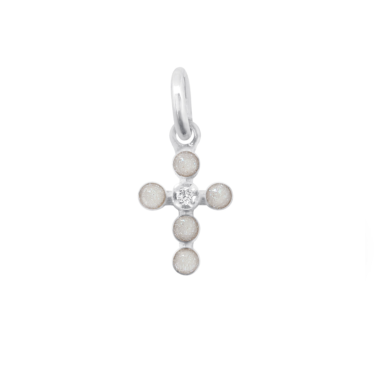 Gigi Clozeau - Pendentif opale Croix Perlée, or blanc, 1 diamant