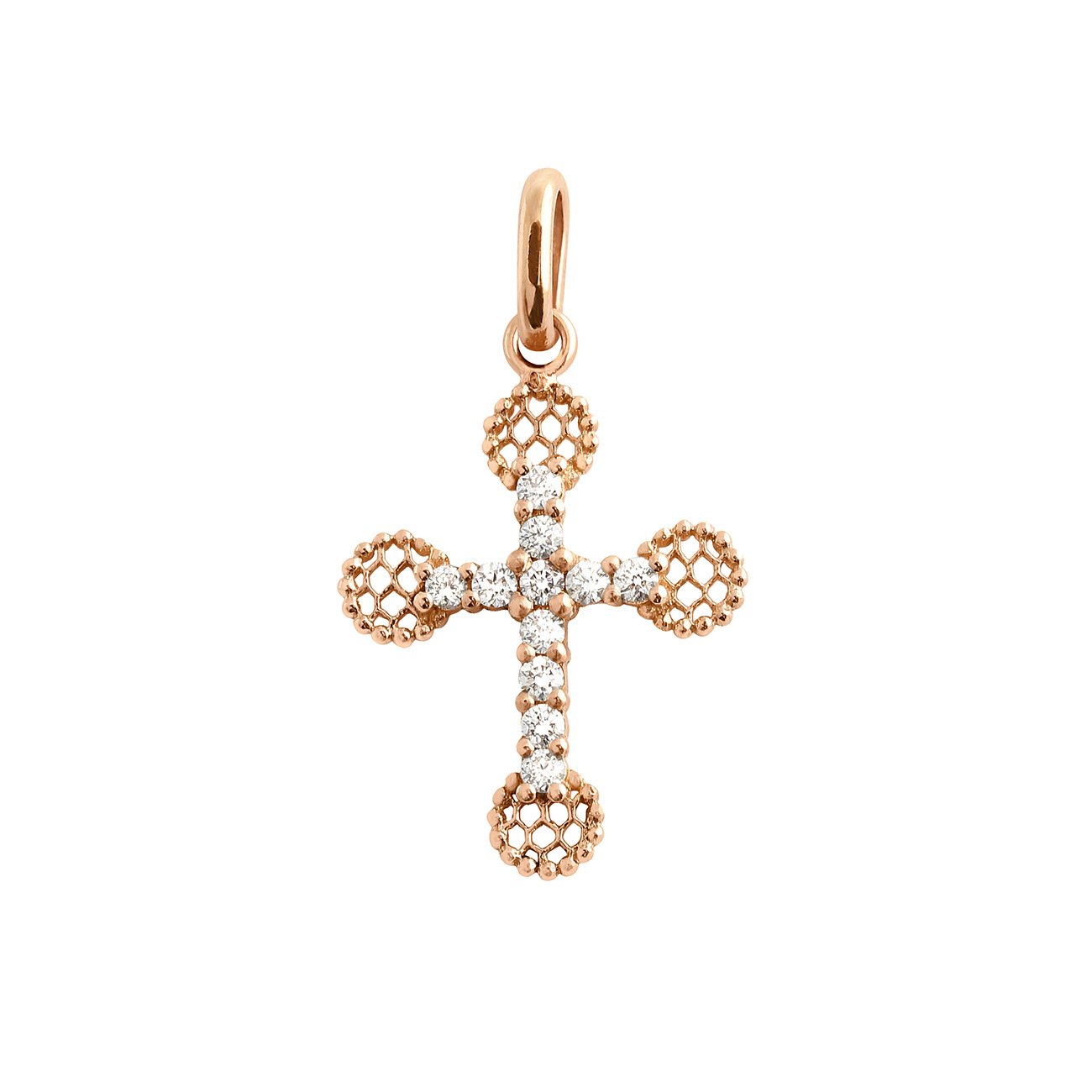 Gigi Clozeau - Pendentif Petite Croix Dentelle diamants, or rose