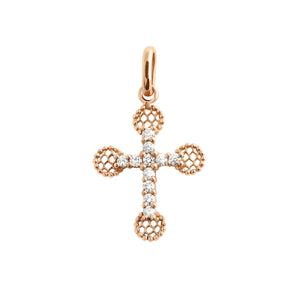 Gigi Clozeau - Pendentif Petite Croix Dentelle diamants, or rose