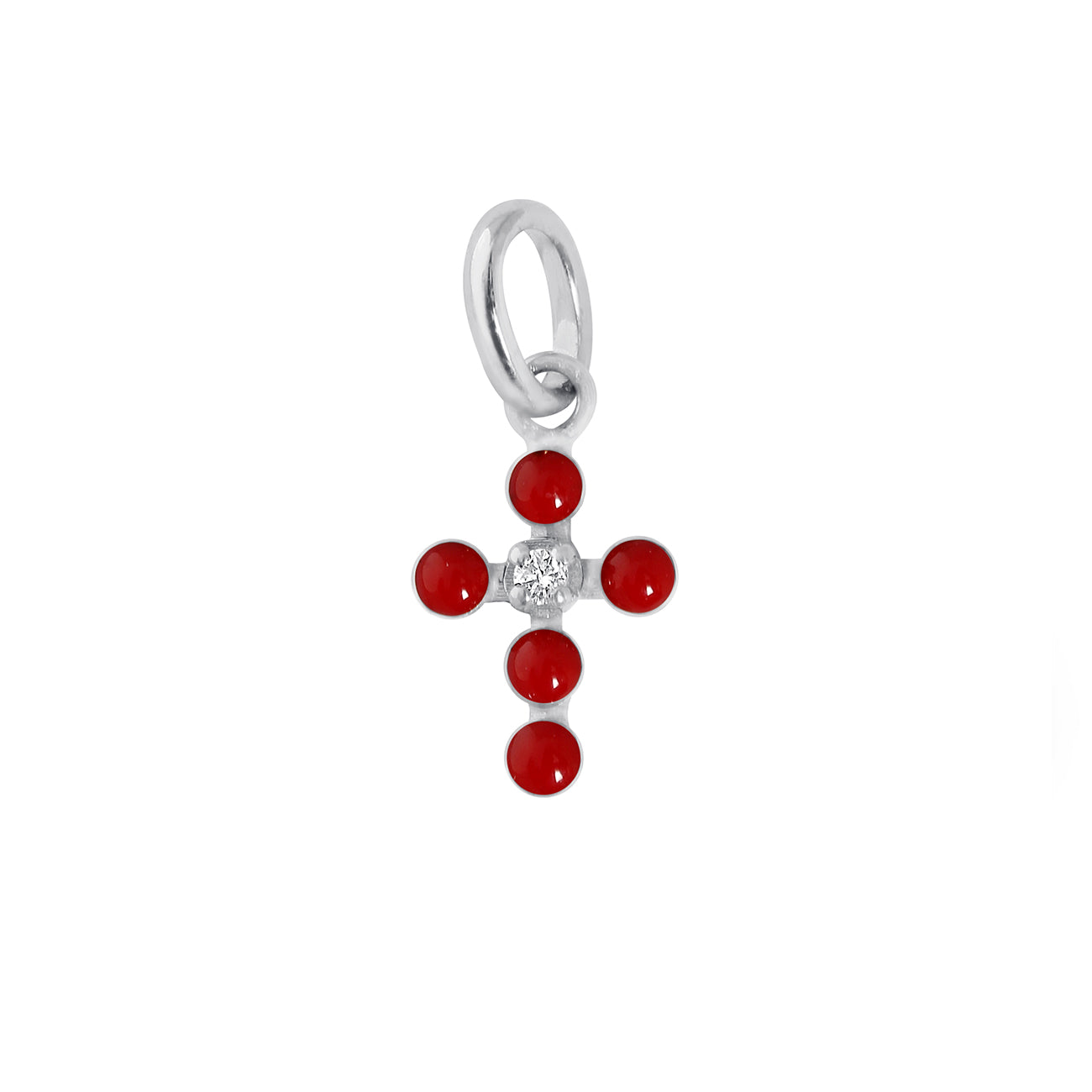 Gigi Clozeau - Pendentif rubis Croix Perlée, or blanc, 1 diamant