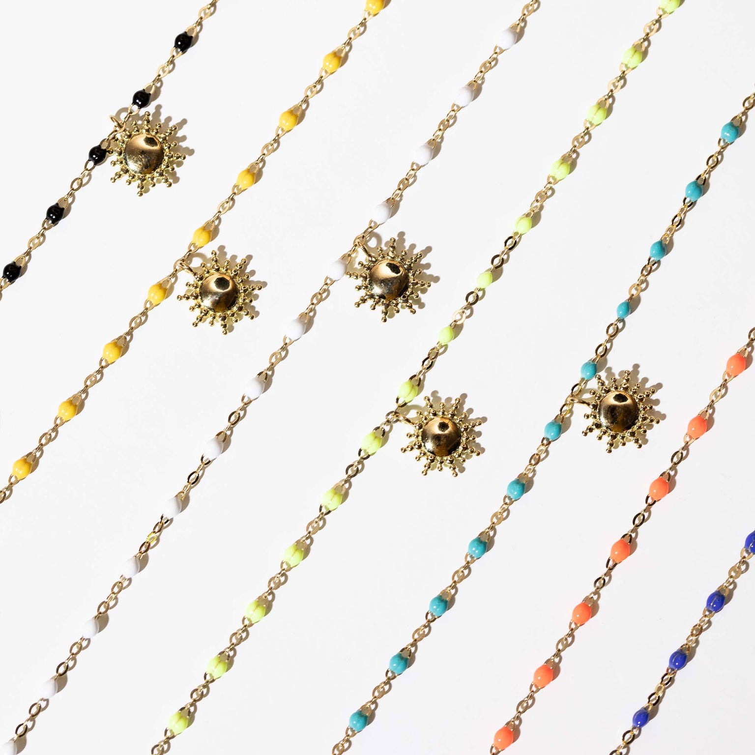 Gigi Clozeau - Sautoir orange fluo Classique Gigi, or rose, 60 cm